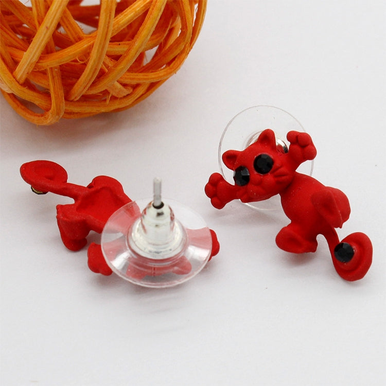 1 Pair Fashion Classic Kitten Animal Jewelry Cute Cat Stud Earrings for Girls(Red)