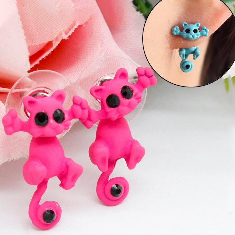 1 Pair Fashion Classic Kitten Animal Jewelry Cute Cat Stud Earrings for Girls(Magenta)