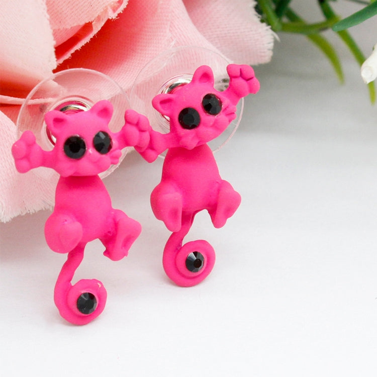 1 Pair Fashion Classic Kitten Animal Jewelry Cute Cat Stud Earrings for Girls(Magenta)