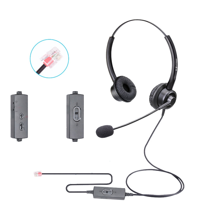 VT200D Double Ears Telephone Headset Operator Headset With Mic,Spec: Crystal Head 6-wire Sequence