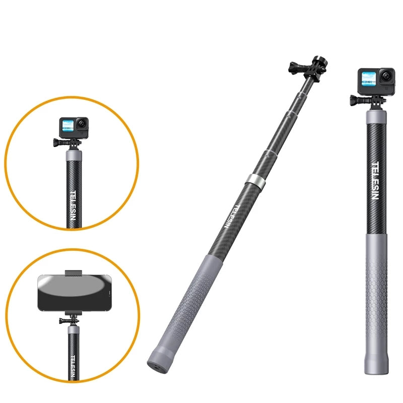 TELESIN 1.2m Carbon Fiber Monopod Selfie Stick With 1/4 Screw For Action Cameras