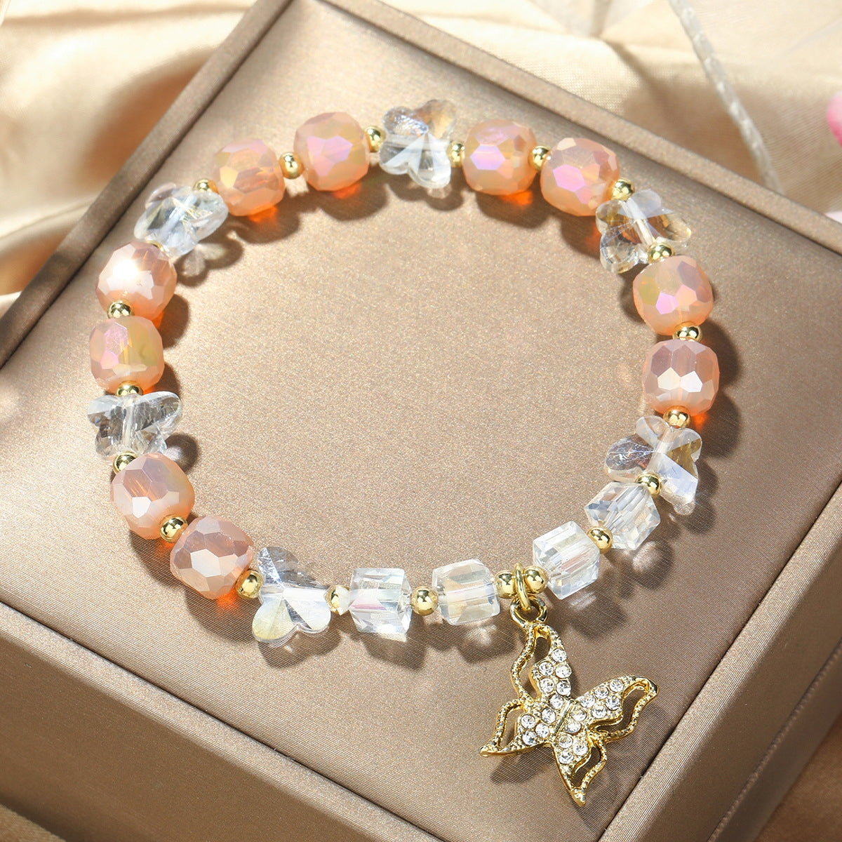 S2204-6 Orange+Butterfly Crystal Beaded Bracelet Ladies Natural Crystal Bracelet