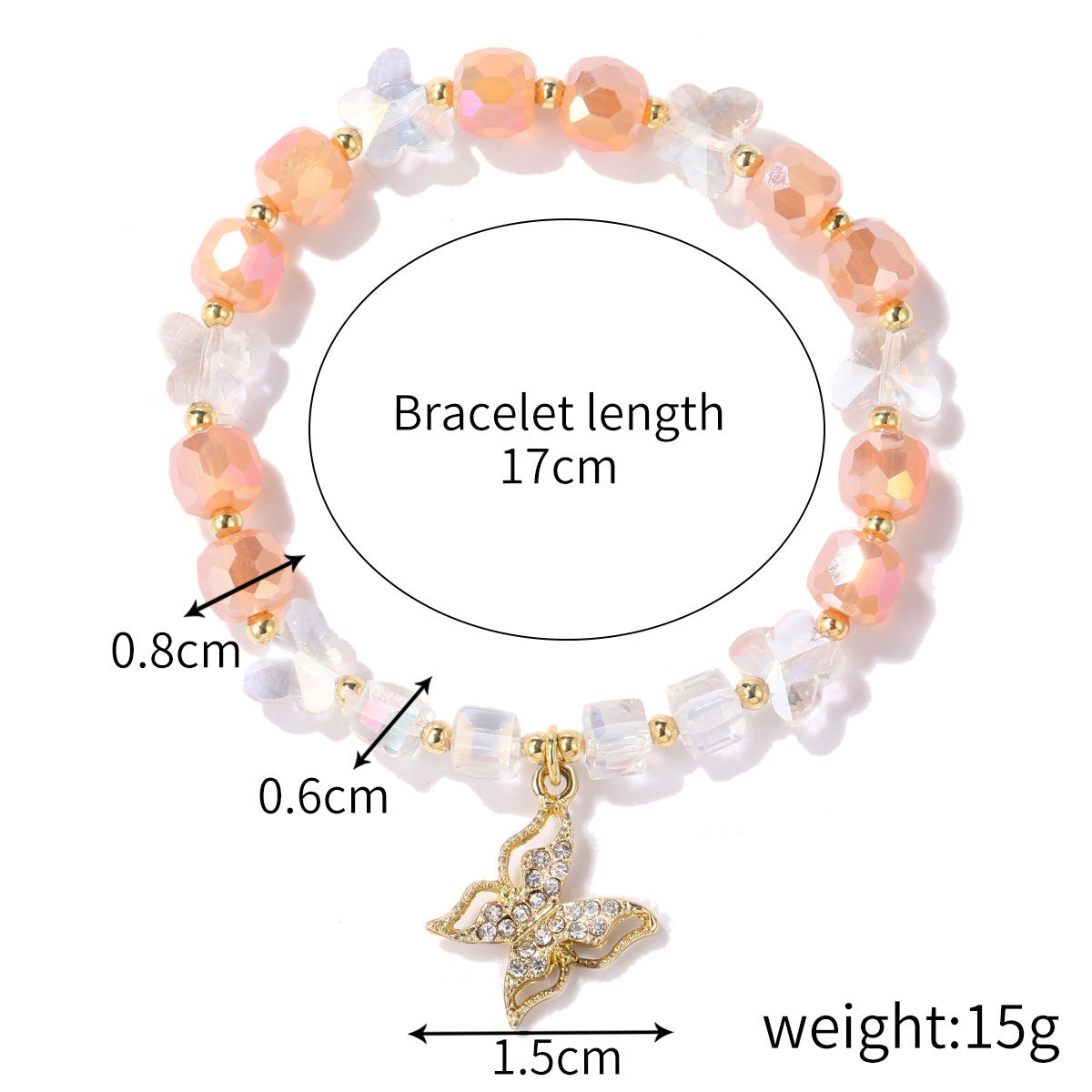 S2204-6 Orange+Butterfly Crystal Beaded Bracelet Ladies Natural Crystal Bracelet