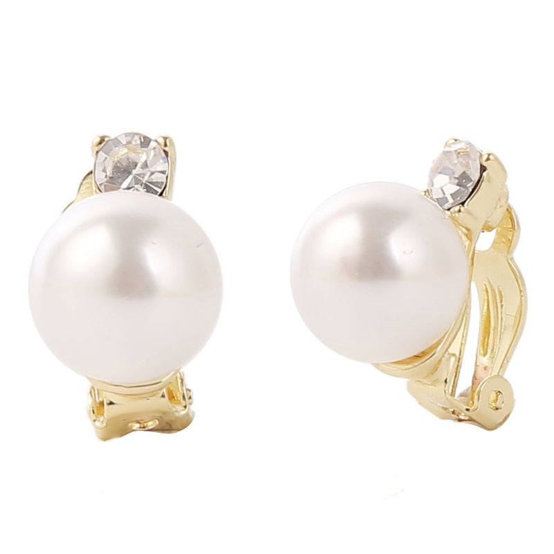 0402 Short Gold Baroque Earrings Pearl Ear Clip Women Without Ear Piercing