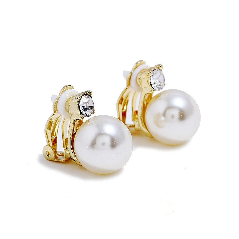 0402 Short Gold Baroque Earrings Pearl Ear Clip Women Without Ear Piercing