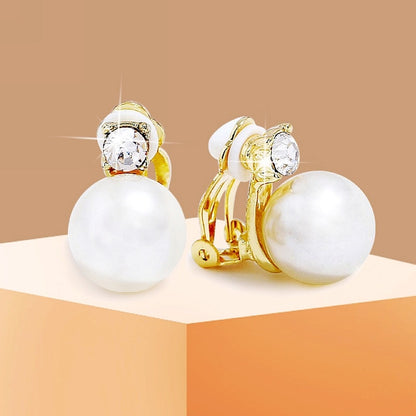 0402 Short Gold Baroque Earrings Pearl Ear Clip Women Without Ear Piercing