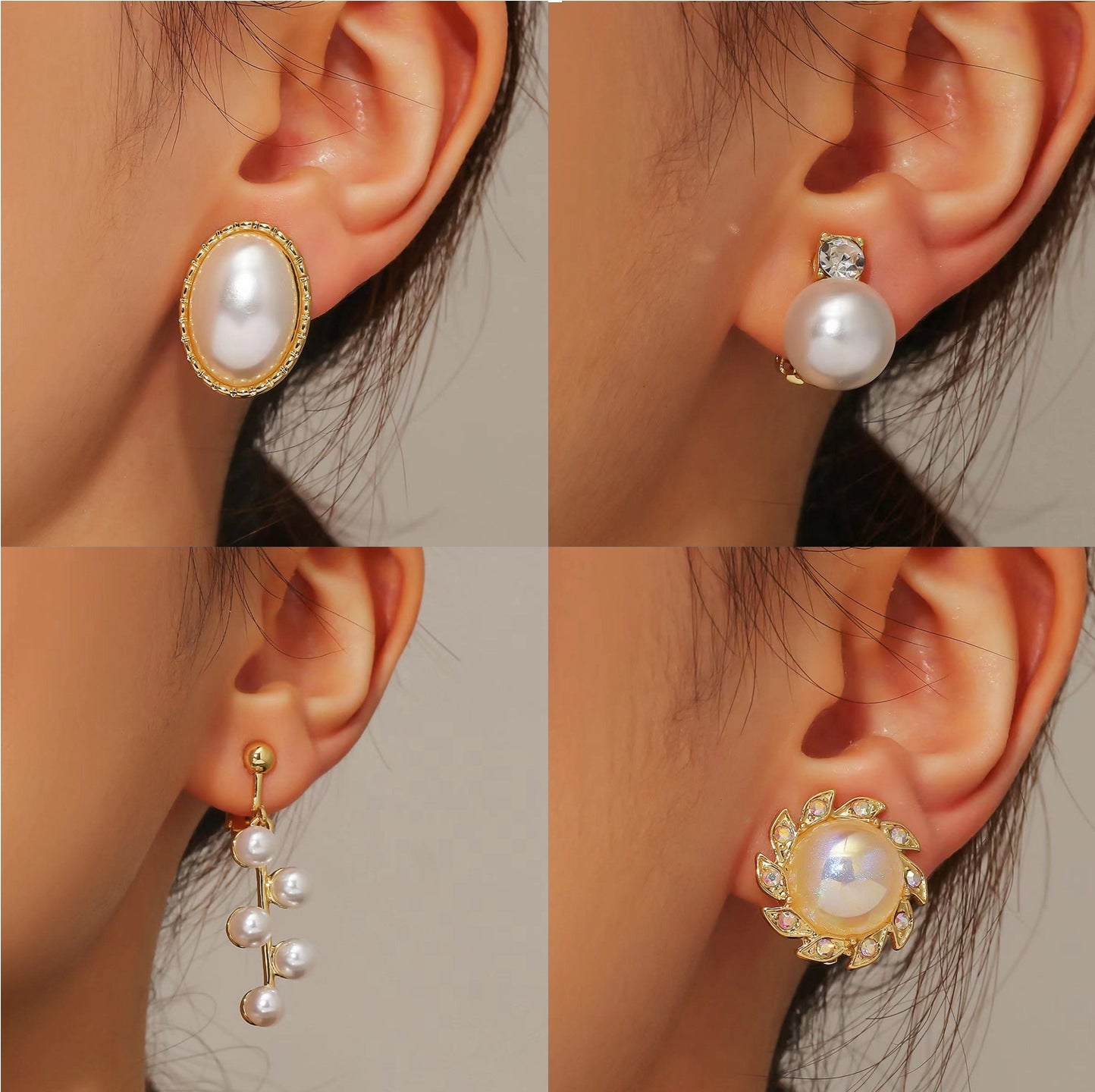 0402 Short Gold Baroque Earrings Pearl Ear Clip Women Without Ear Piercing