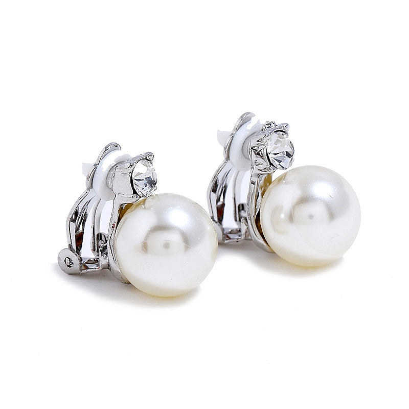 0401 Short Silver Baroque Earrings Pearl Ear Clip Women Without Ear Piercing