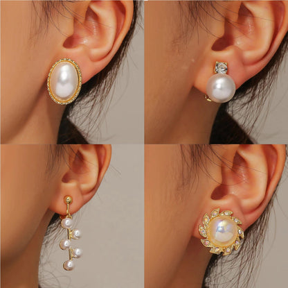 0401 Short Silver Baroque Earrings Pearl Ear Clip Women Without Ear Piercing