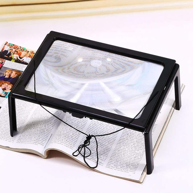 WJ10015 Full Page Reading LED Light Three-dimensional Folding Bracket Magnifying Glass