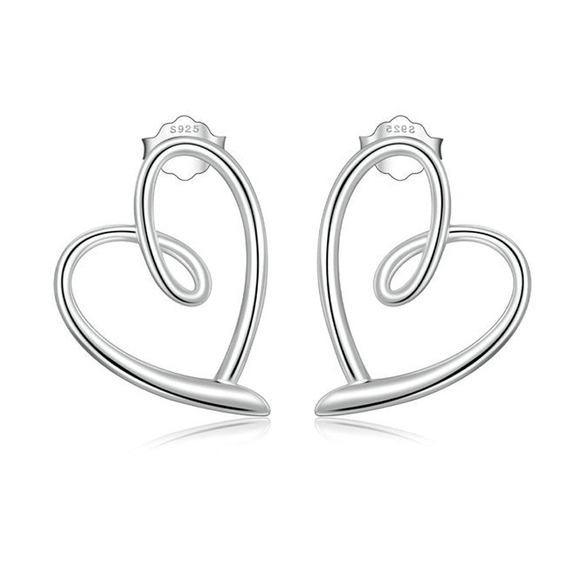 S925 Sterling Silver Plated Platinum Wrap Heart Stud Earrings