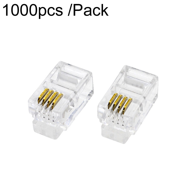 1000pcs /Pack 2-Pronged Gold-Plated 4P4C Telephone Crystal Heads 4 Core Handset RJ9 Cable Connector