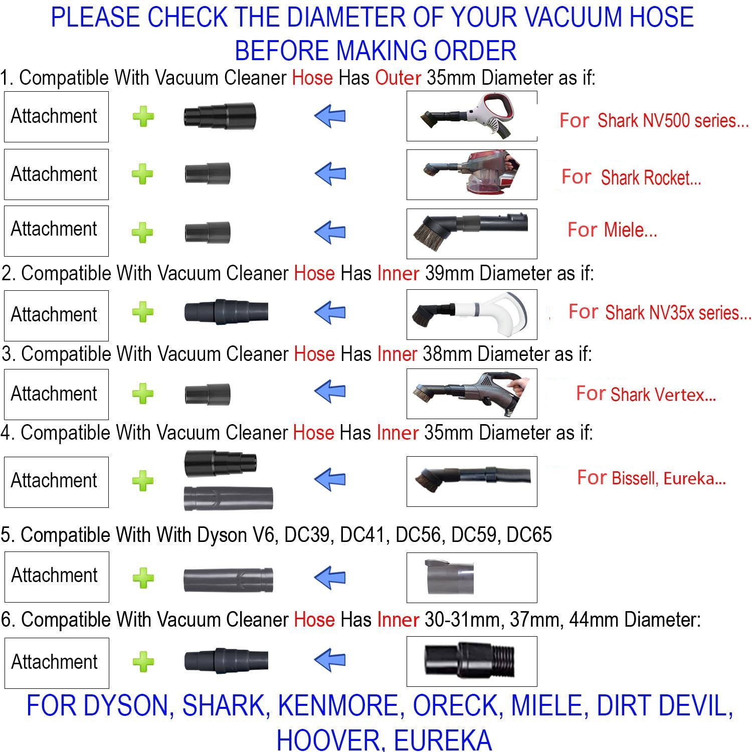 10 In 1 Universal Vacuum Attachments 32mm Nozzle Adapter Accessories Cleaning Kit