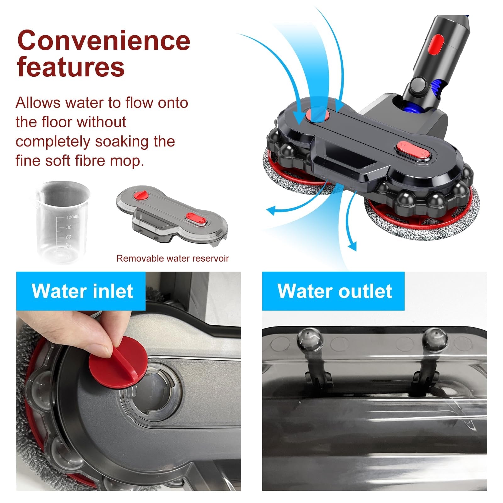 For Dyson V10 Slim / V12  Vacuum Cleaner Electric Mop Head with Detachable Water Tank and 6 Mop Pads