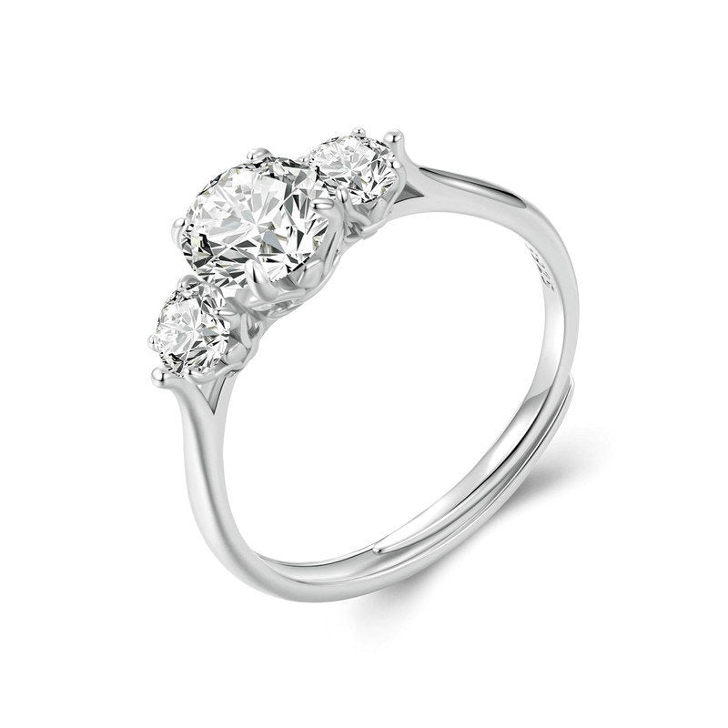 1 Carat Moissanite S925 Sterling Silver Platinum Plated Open Adjustable Ring(MSR051-E)