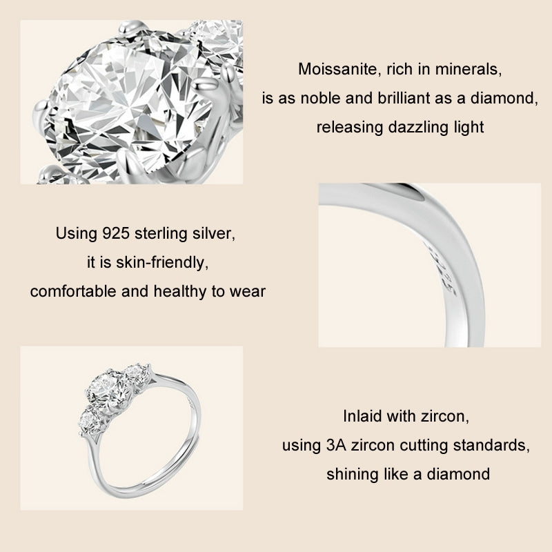 1 Carat Moissanite S925 Sterling Silver Platinum Plated Open Adjustable Ring(MSR051-E)