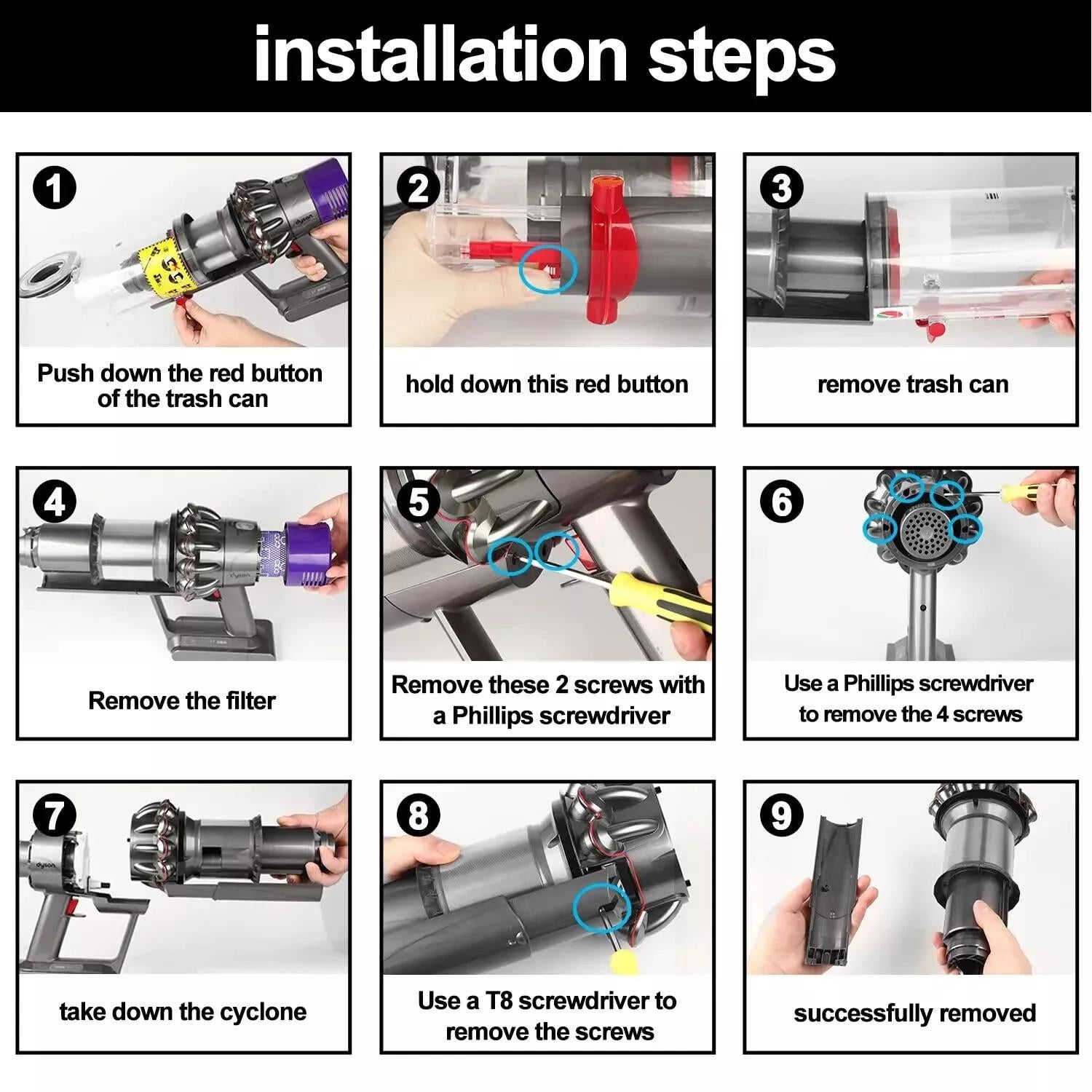 For Dyson V11 V10 V15 Cyclone Baffle Bin Runner Replacement Parts Short Version