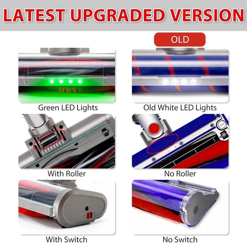 For Dyson V7/V8/V10/V11/G5 Carbon Fiber Brush Head With Green Light Floorhead Attachment