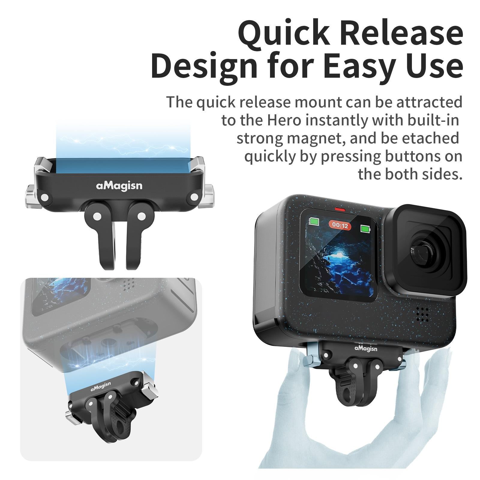 aMagisn Magnetic Quick Release Adapter for GoPro HERO13/12/11/10/9/8/11 Mini/MAX 2-in-1 Kit