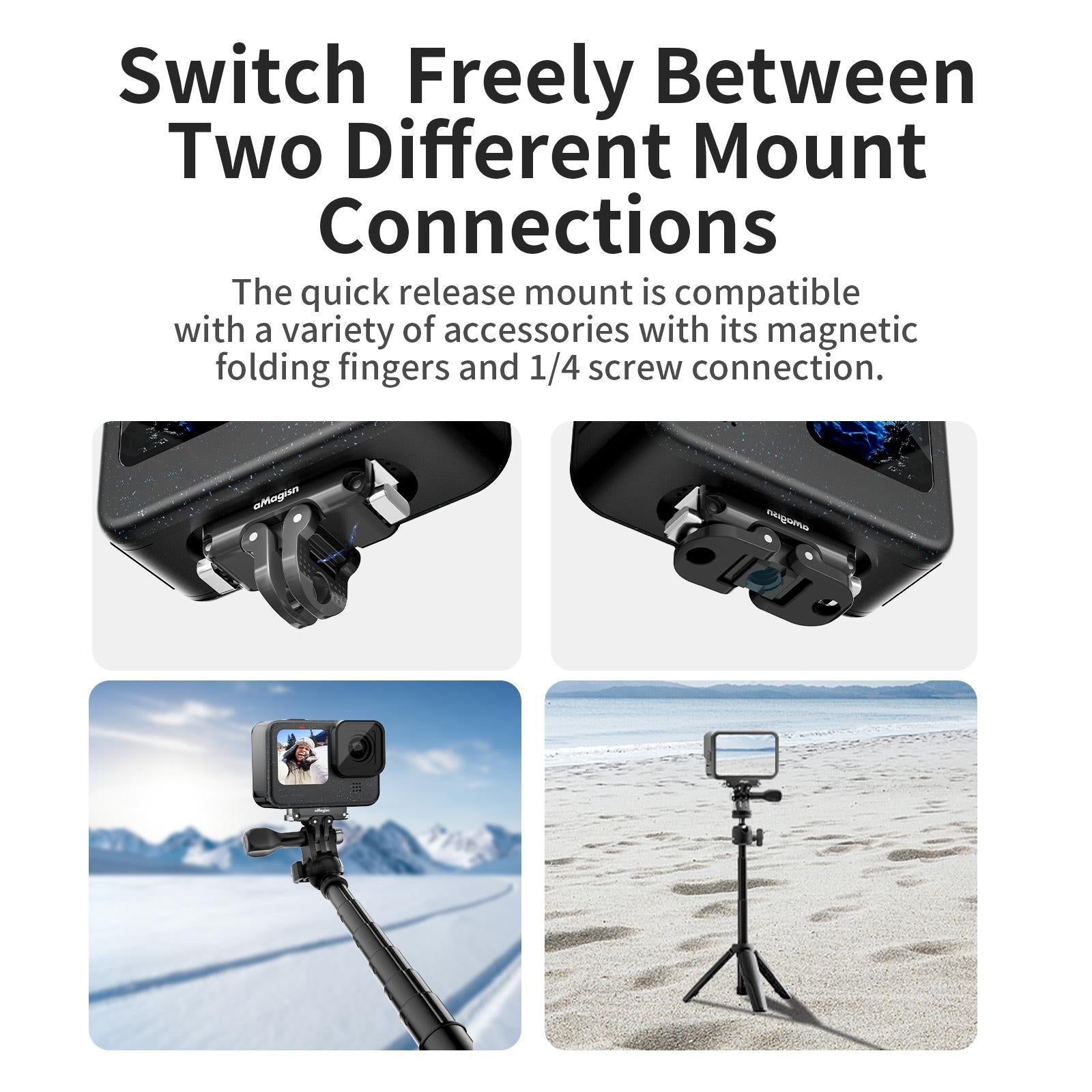 aMagisn Magnetic Quick Release Adapter for GoPro HERO13/12/11/10/9/8/11 Mini/MAX 2-in-1 Kit