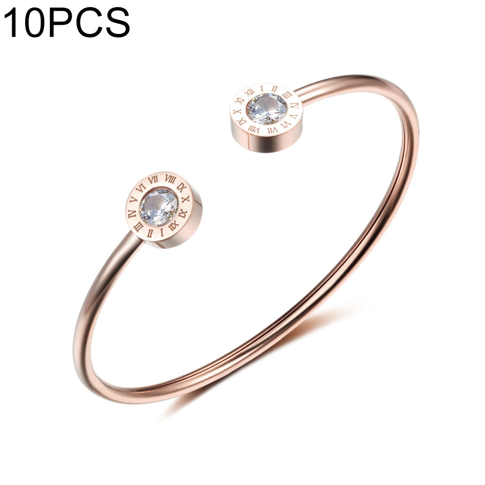 10 PCS Adjustable Open Stainless Steel Bracelet Bangles Cuff Bracelet For Women(Rose Gold)