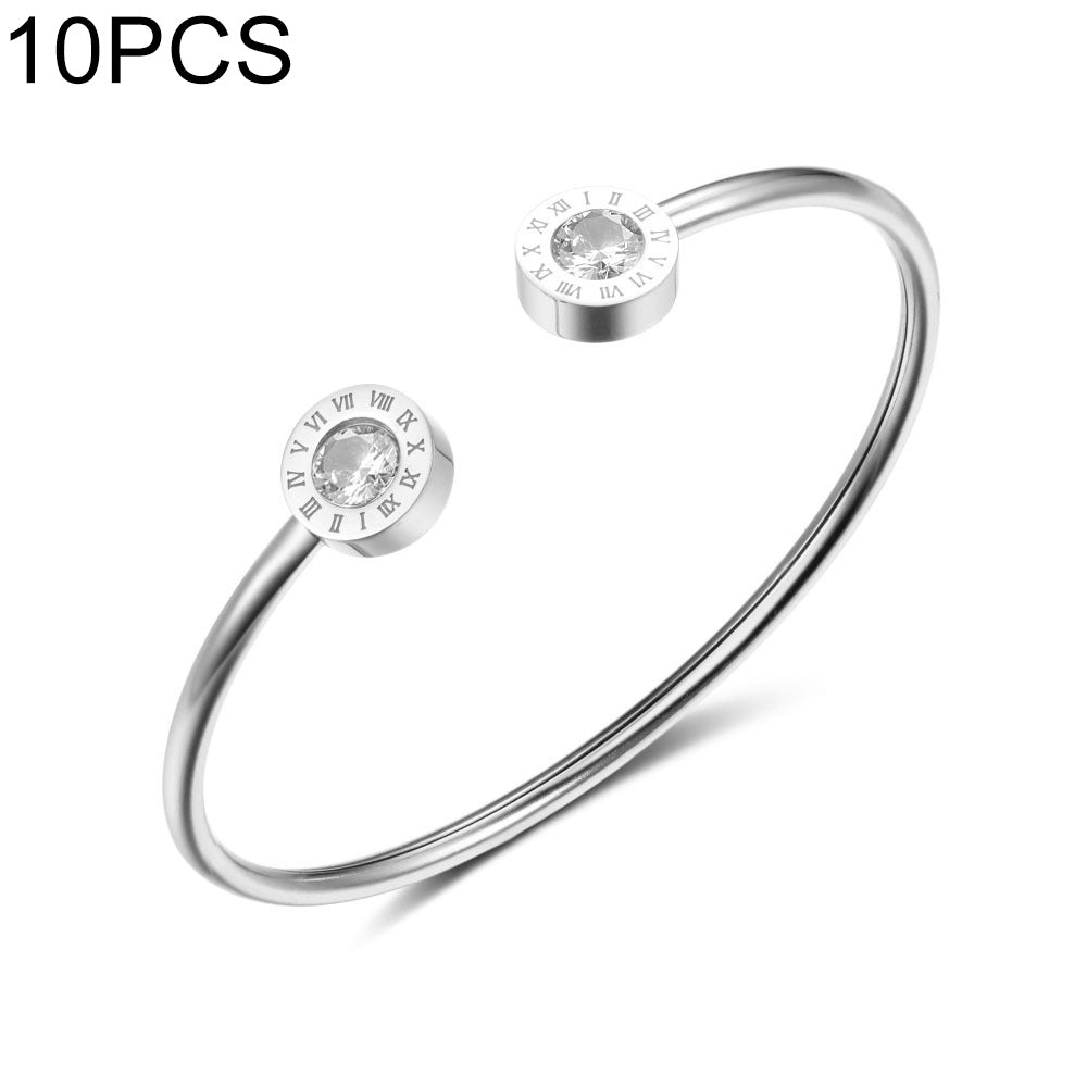 10 PCS Adjustable Open Stainless Steel Bracelet Bangles Cuff Bracelet For Women(Silver)