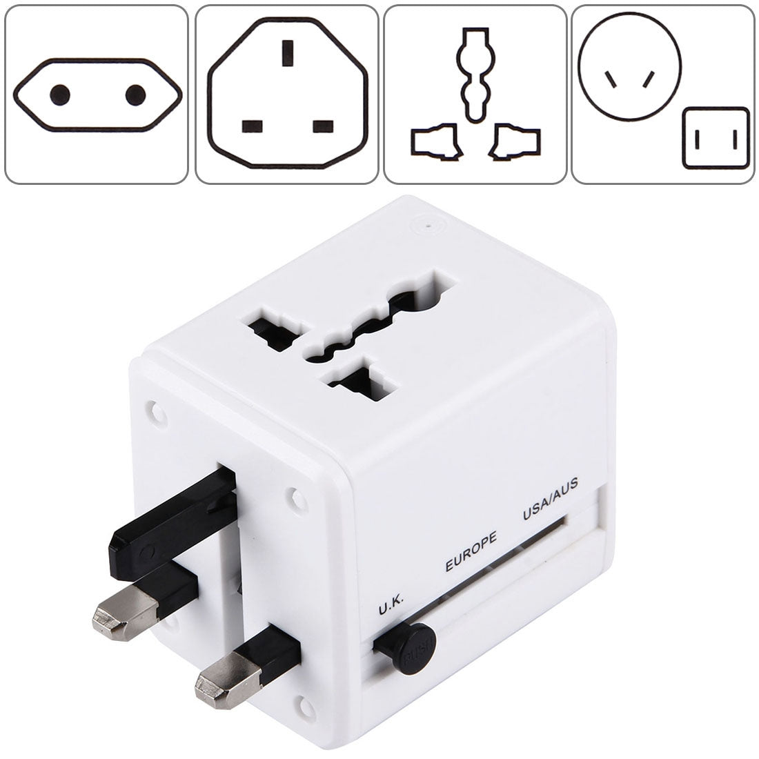 World-Wide Universal Travel Concealable Plugs Adapter with & Built-in Dual USB Ports Charger for US, UK, AU, EU(White)