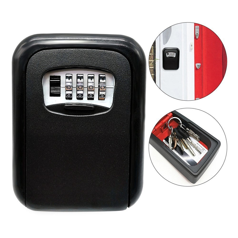 4-Digit Combination Lock Wall Mounted Key Storage Box Security Car Home Key Safe Box - Black