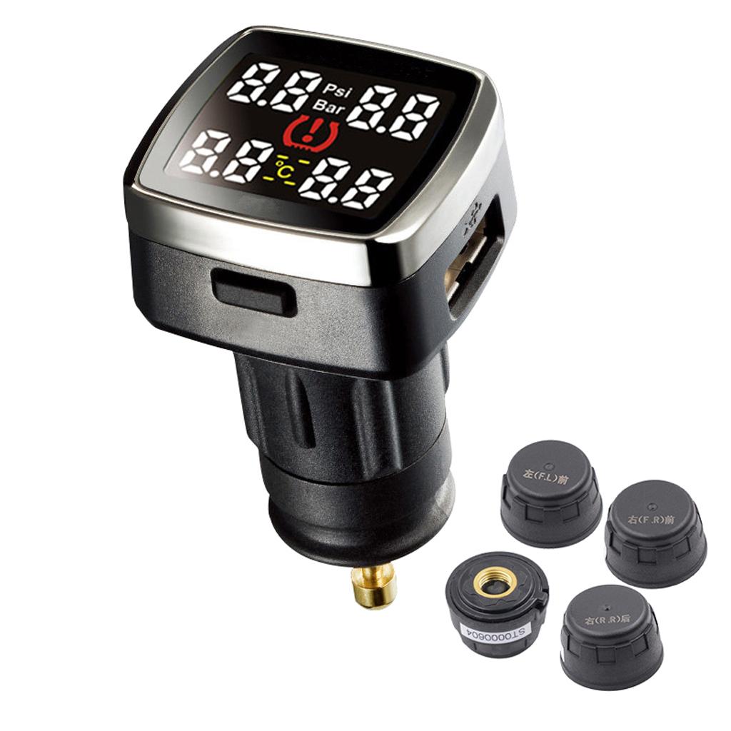 Car TPMS Real Time HD Color Display Tire Tyre Pressure Temp Monitor System + Sensors Cigarette Lighter