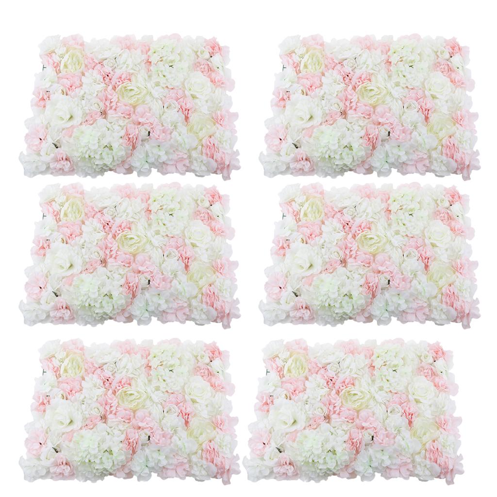 6 Pieces Artificial Flower Wall Panel Wedding Venue Flower Decor Pink