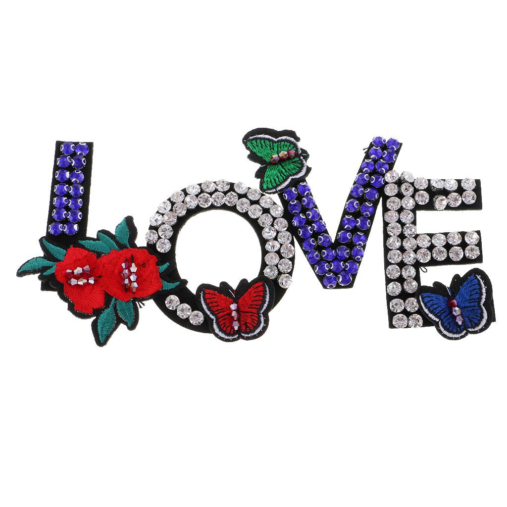 1 Piece LOVE Rhinestone Beaded Patches Embroidery Fabric Appliques Garment Decoration