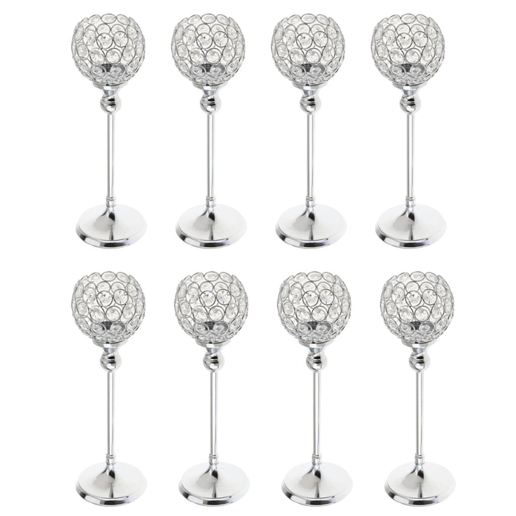 8Pieces 35cm Silver Crystal Votive Tea Light Globe Pillar Candle Holder Decor