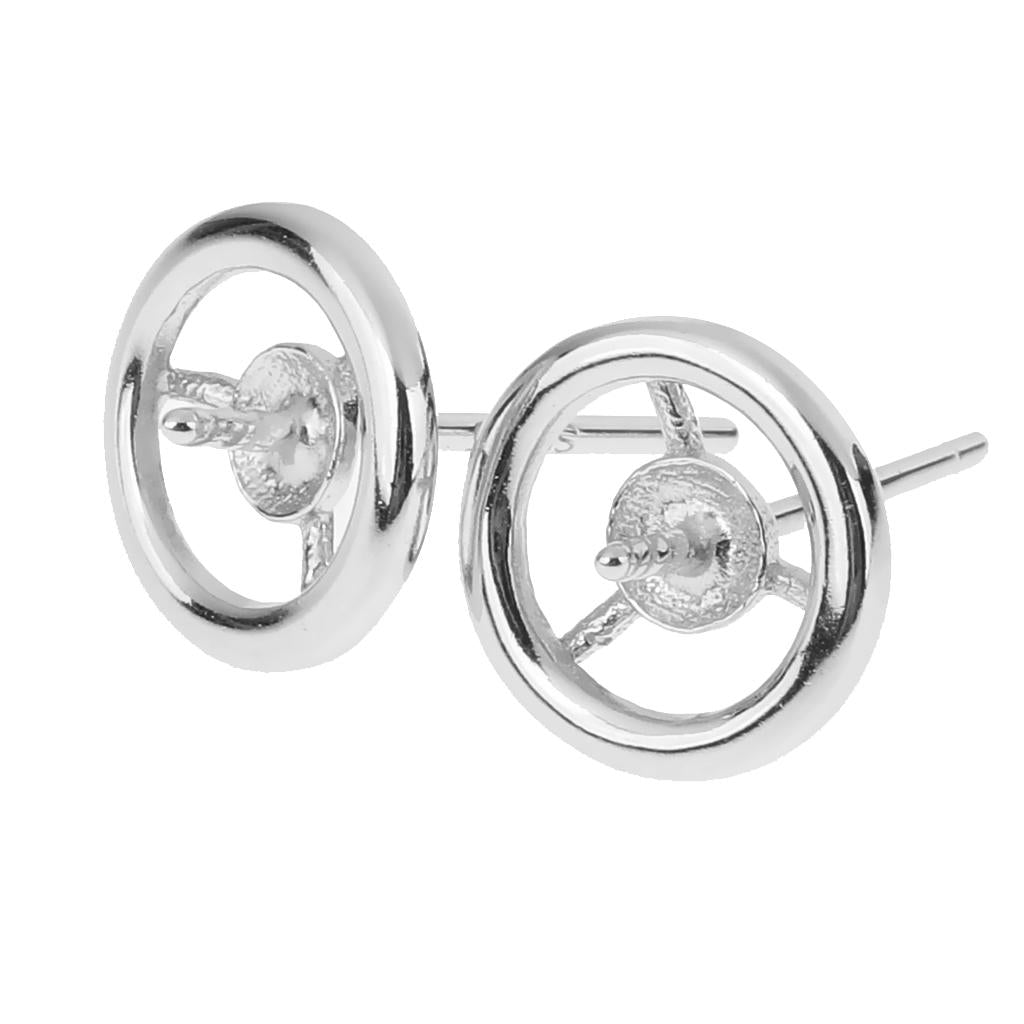 1 Pair of Sterling 925 Silver Round Ear Stud Earring Findings Bases DIY Jewelry