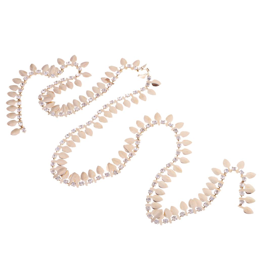 1 Yard Diamante Metal Leaves Crystal Chain Trim Ribbon Applique for Sewing Decoration Gold