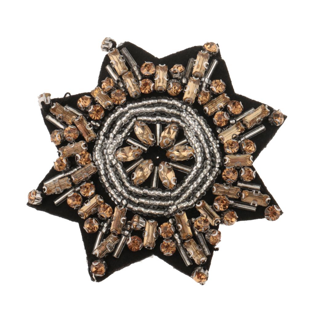 1 Piece Star Shape Rhinestone Beaded Embroidery Patch Sew on Applique Gold